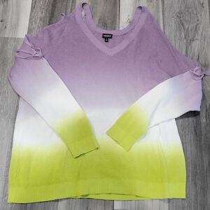Torrid Ombre Rib Lattice Sleeve Sweater in Lavender and Lime green 